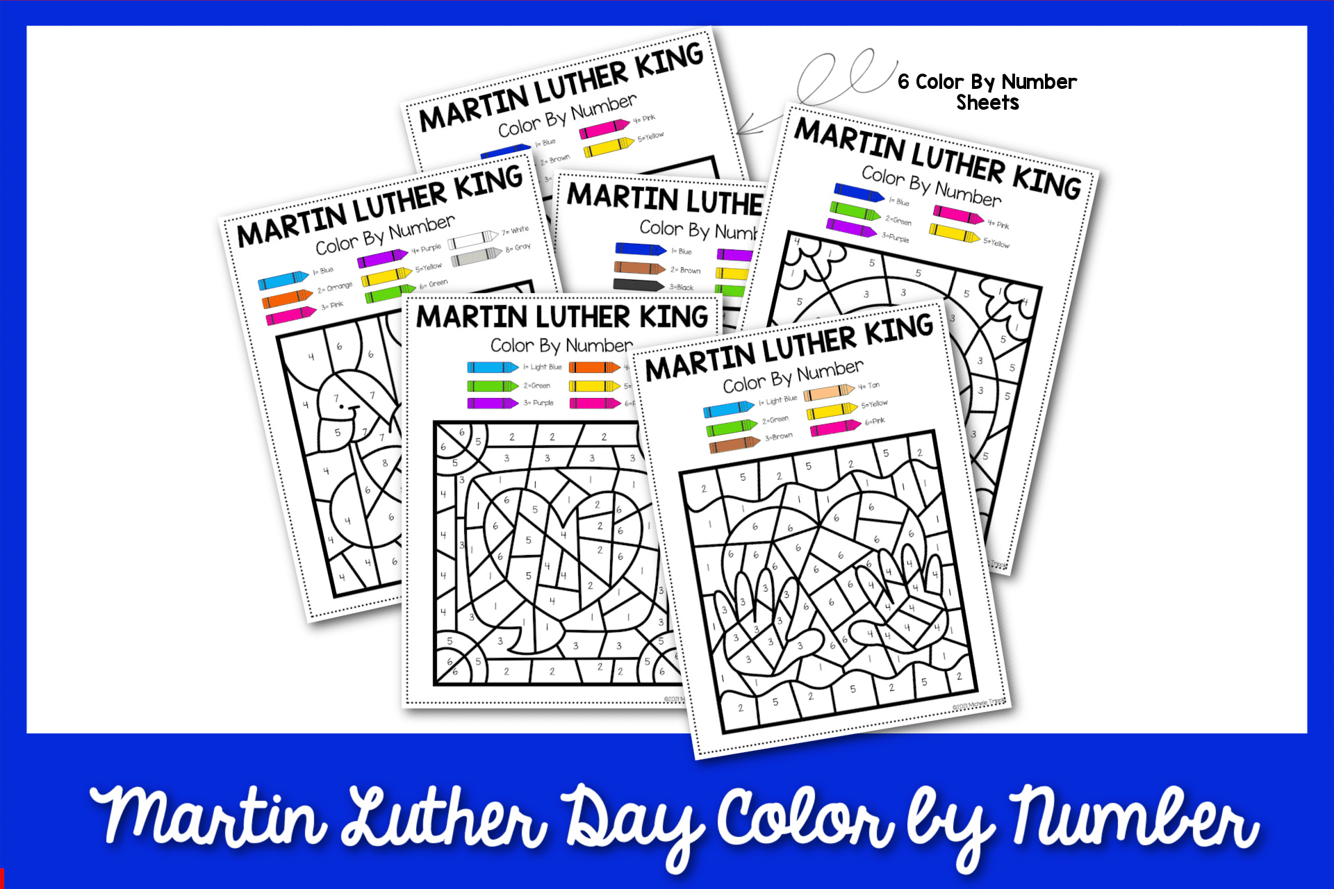 Feature: Martin Luther King color by number sheets with blue border