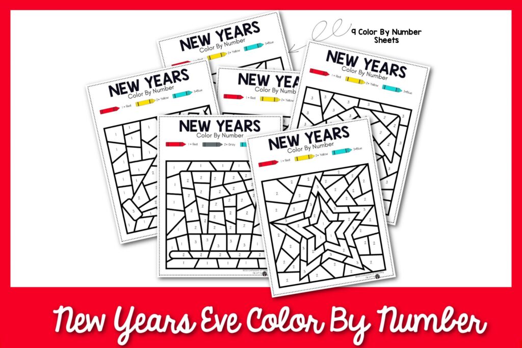 feature image: new years eve color by number on a red border
