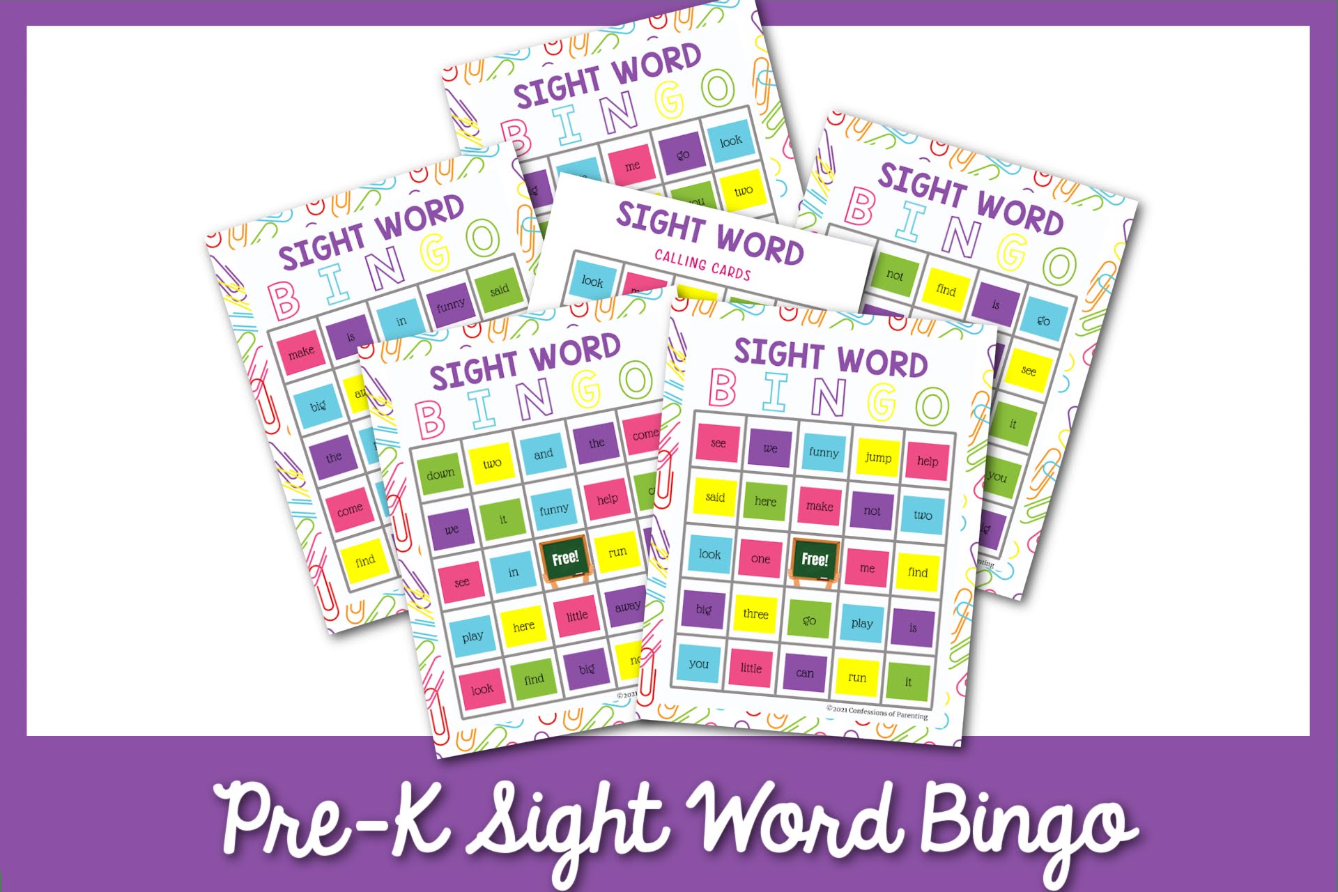 Free Pre K Sight Word Bingo Cards 6 Different Cards Confessions Of 