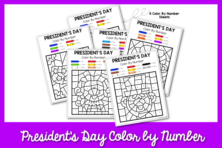6 Fun President's Day Color By Number Sheets