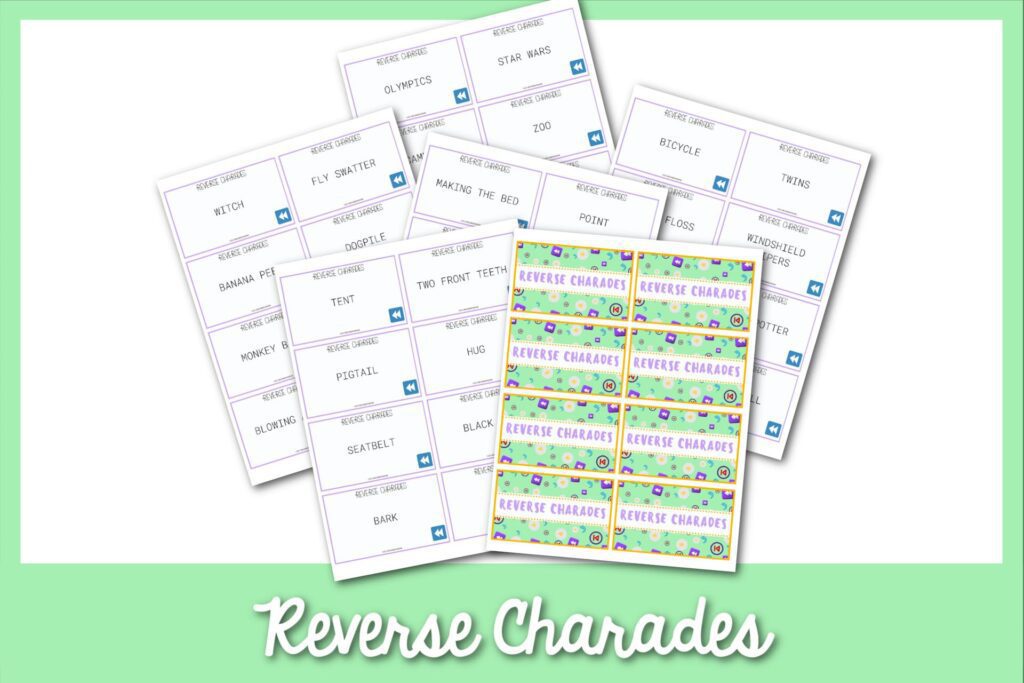 Feature: Reverse charades printable cards with green border