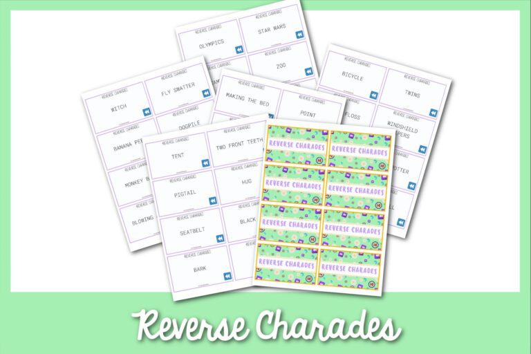 Feature: Reverse charades printable cards with green border