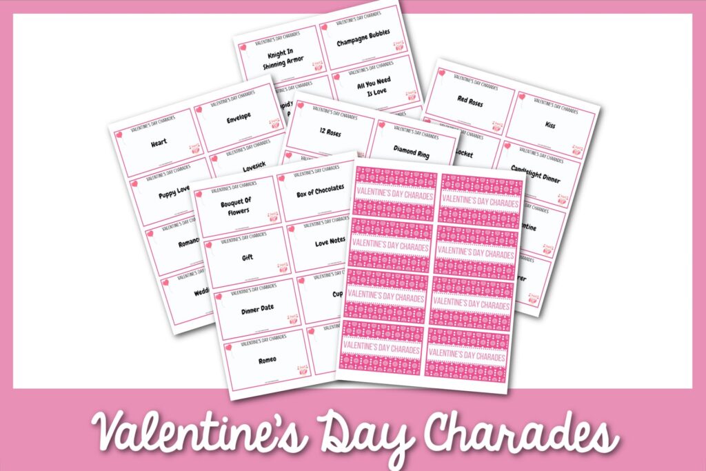 Feature: Valentine's Day Charades cards with pink border