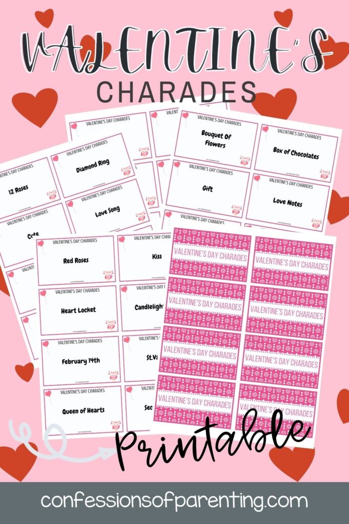 pin image: valentine's day charades on a pink background