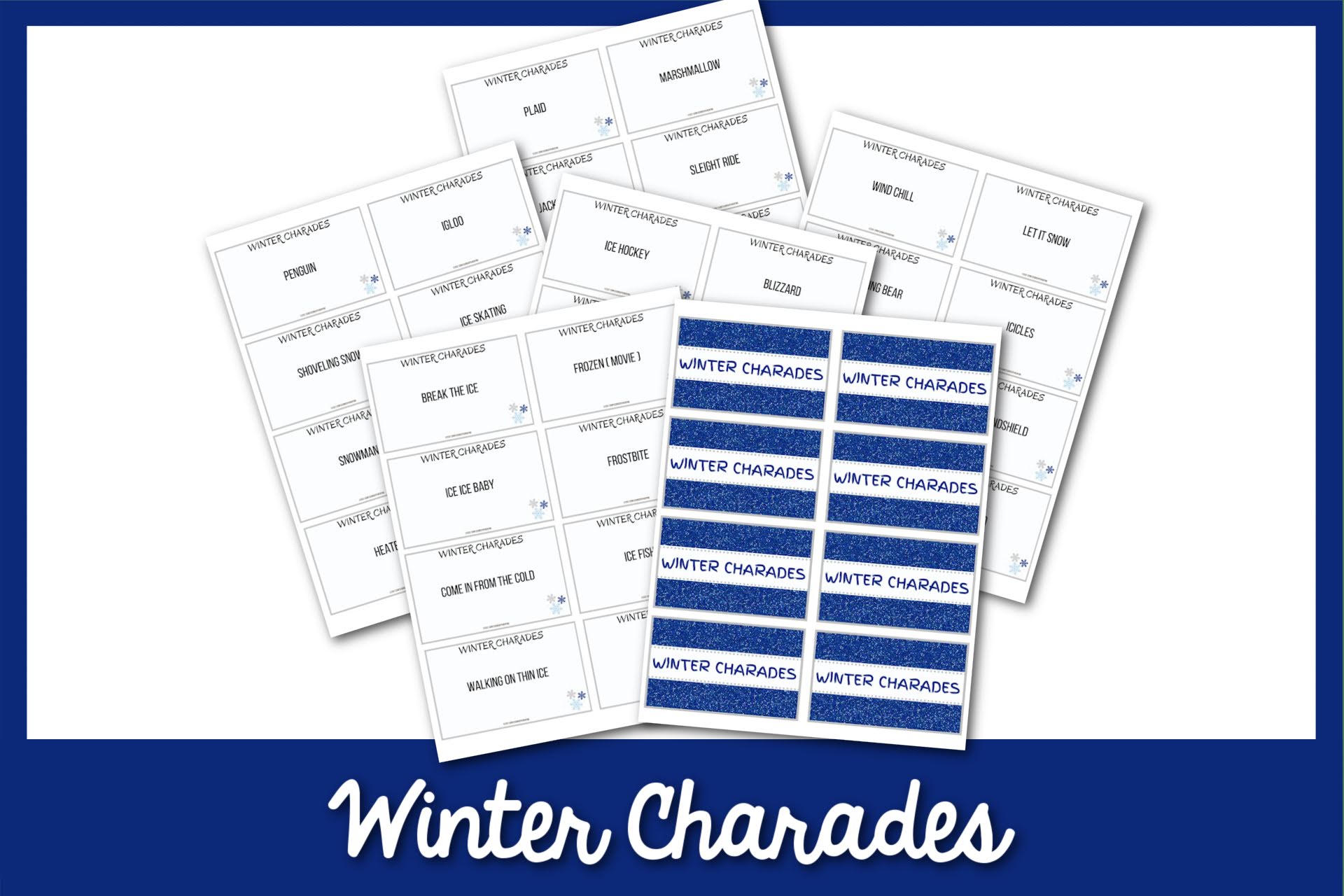feature image: winter charades on a blue background