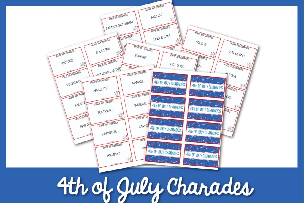 pin image: 4th of july charades on a blue background