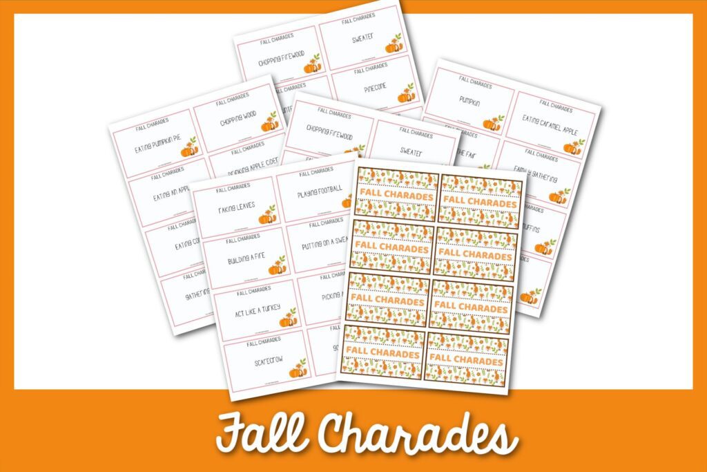 featured image: fall charades on an orange border