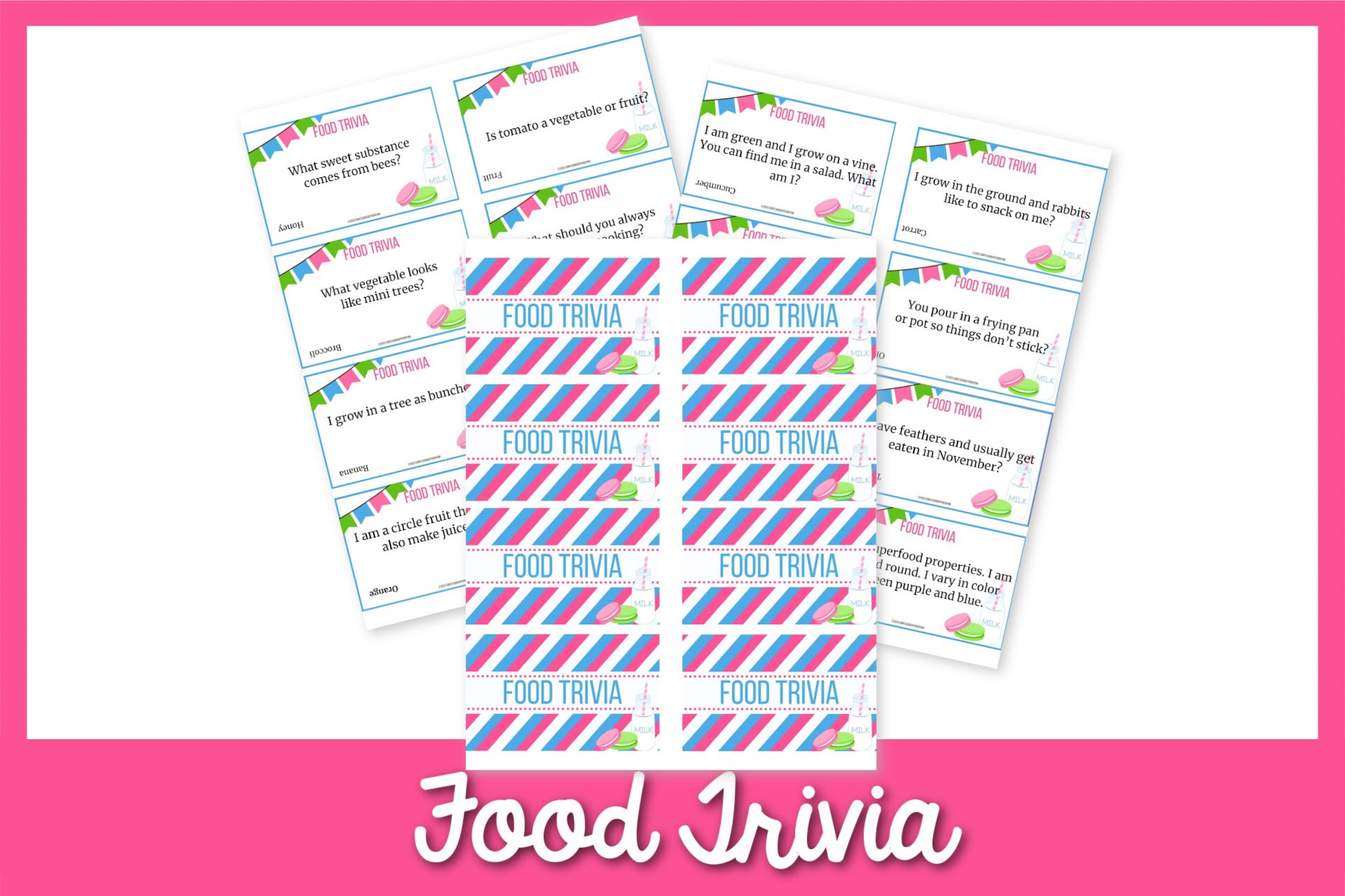 featured image: food trivia in a pink border