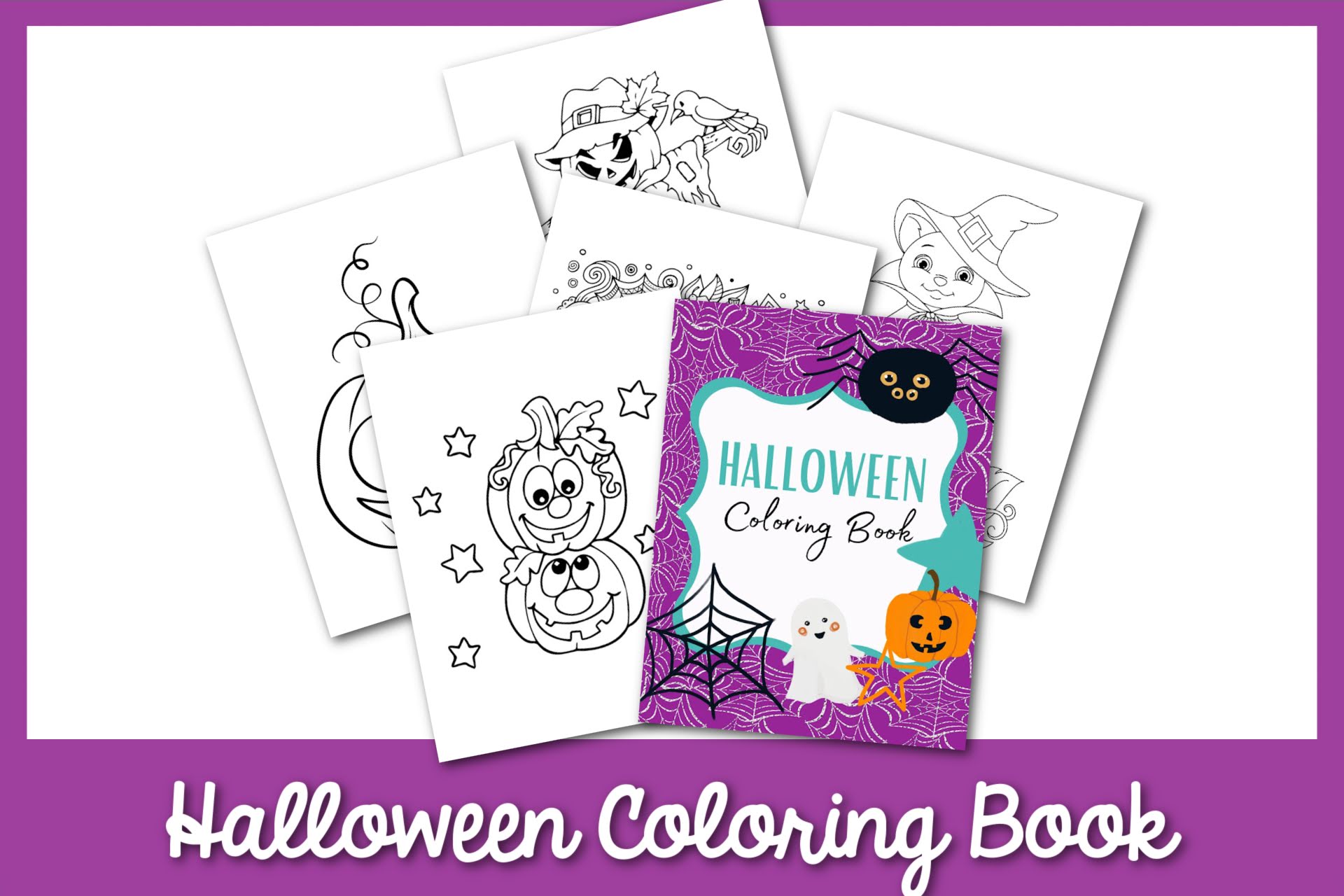 featured image: halloween coloring book on a purple border