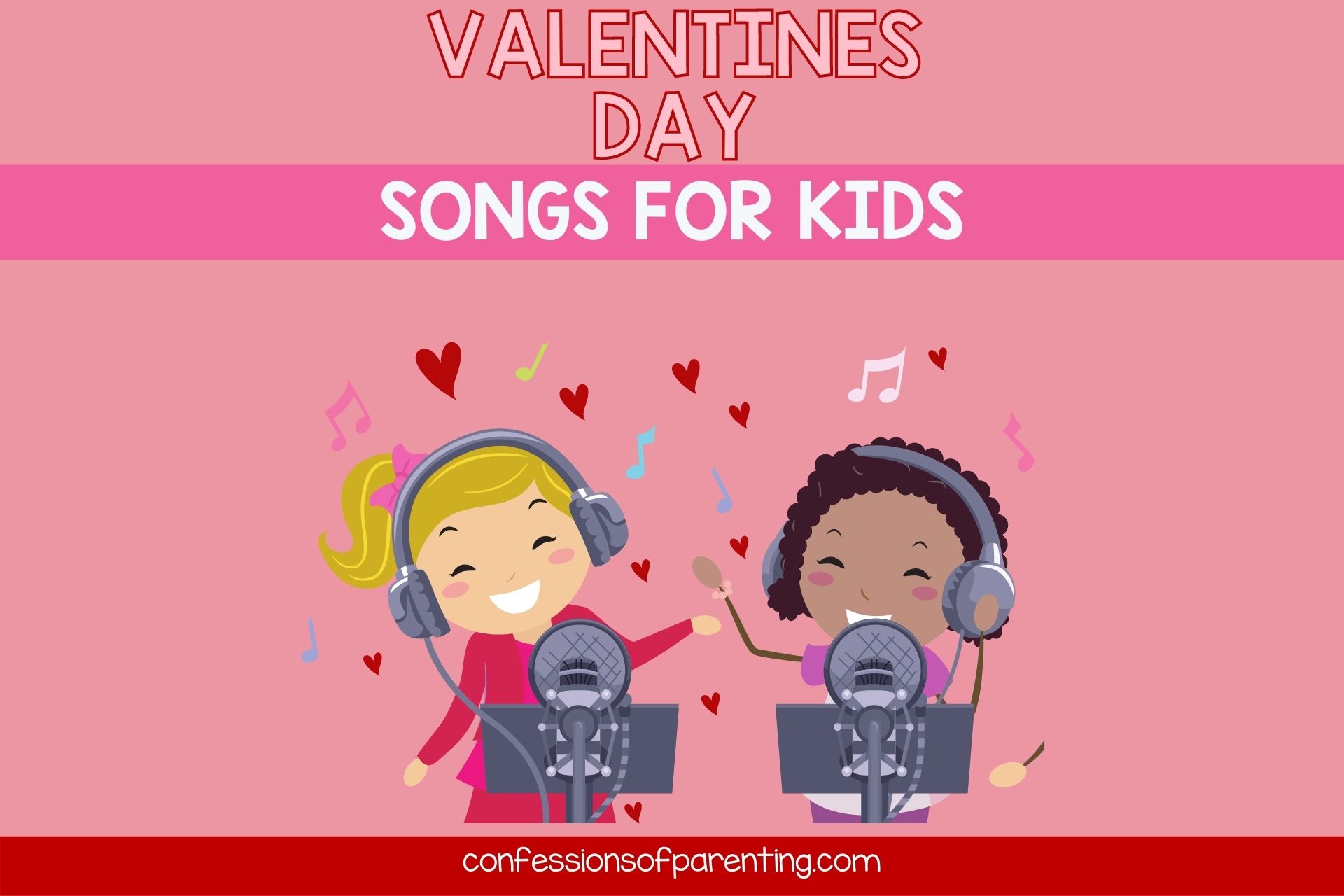 featured image: valentines day songs for kids with an image of 2 kids singing