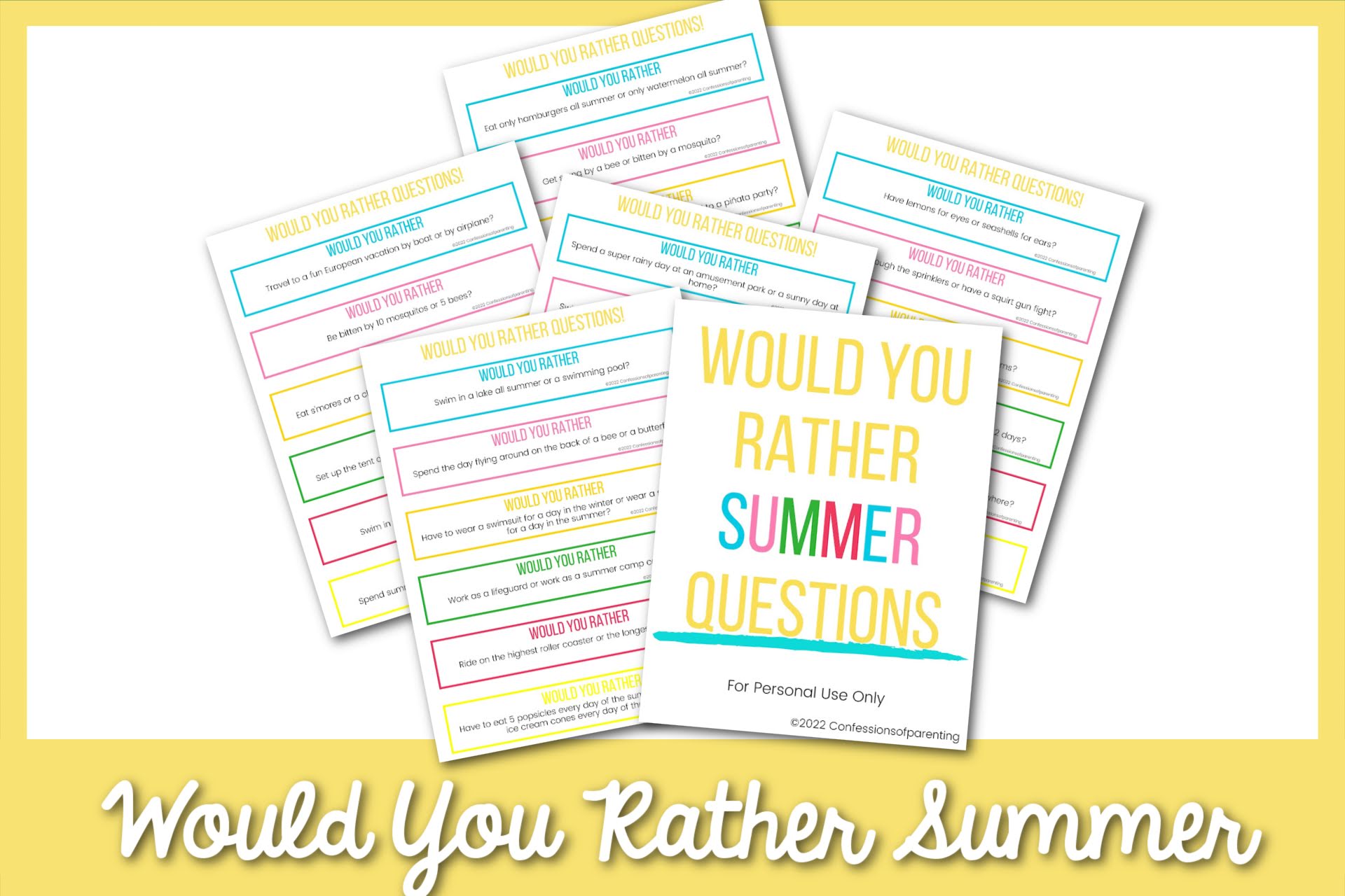 Summer Would You Rather Questions for Kids + FREE Printable