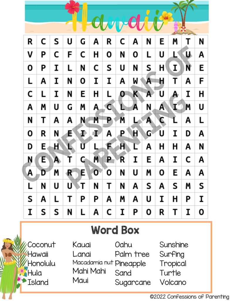 Hawaiian Word Search Printable