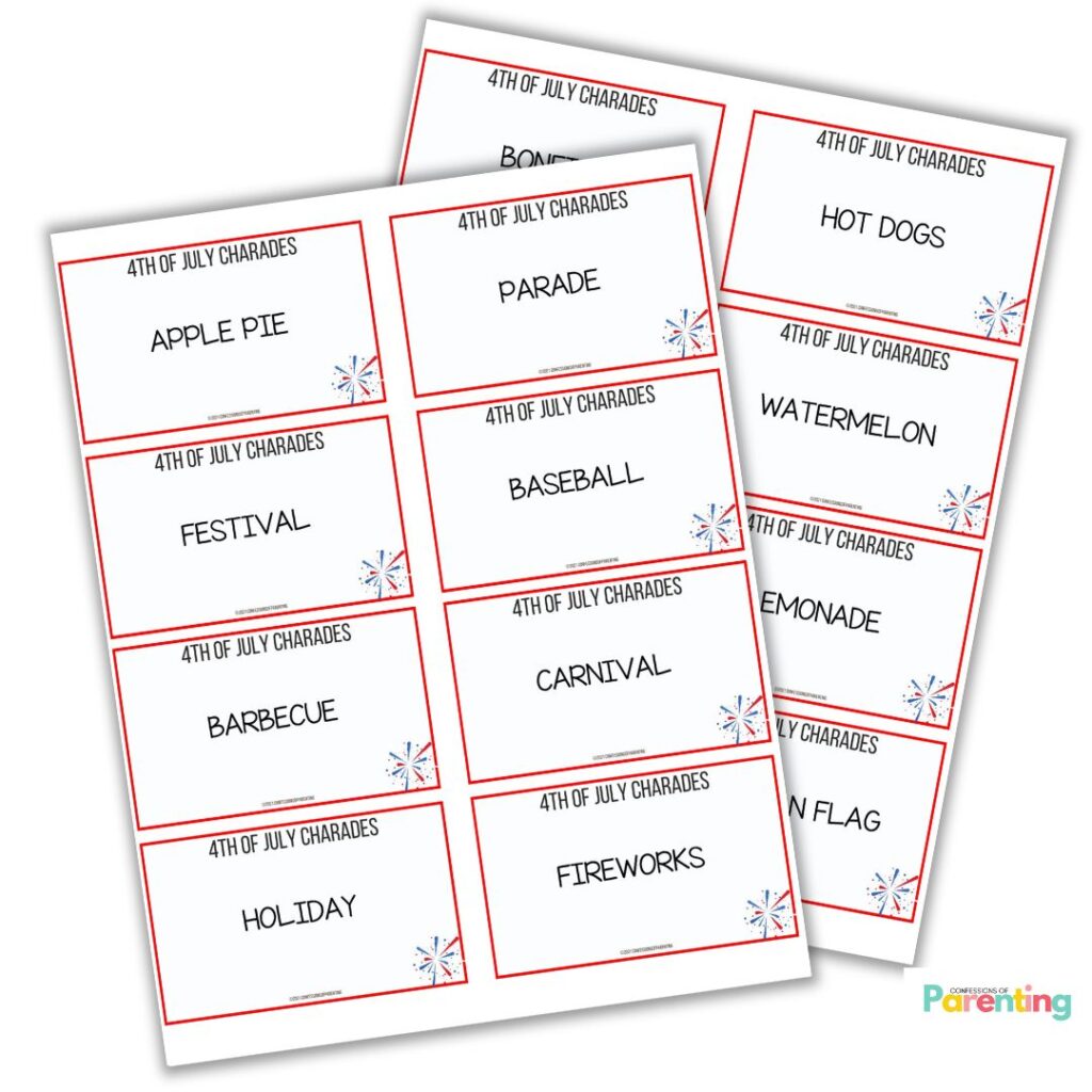 instagram square image of c4th of July Charades game
