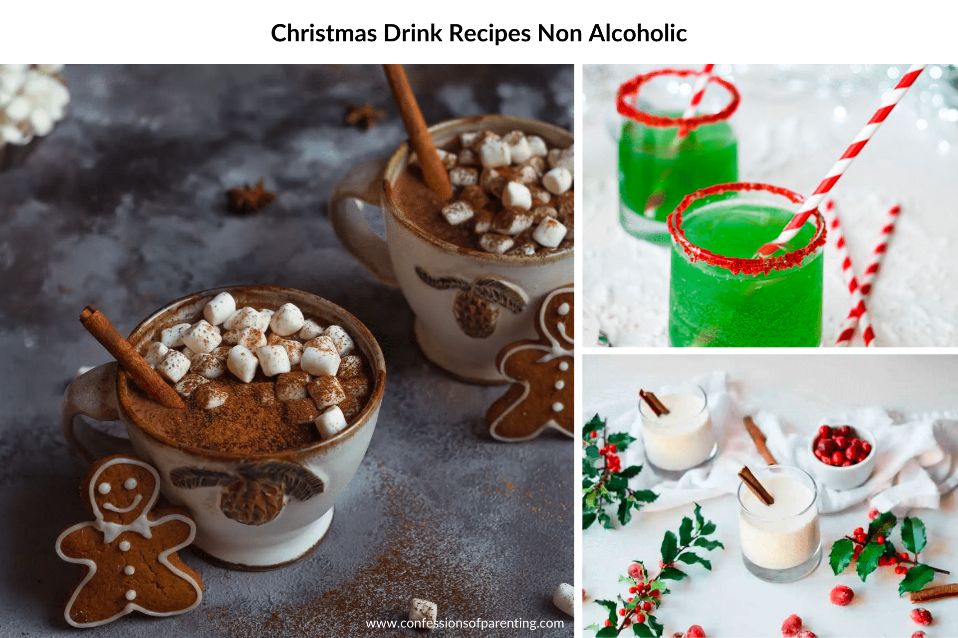 Feature: Christmas drink recipes non alcoholic with a green drink pictured