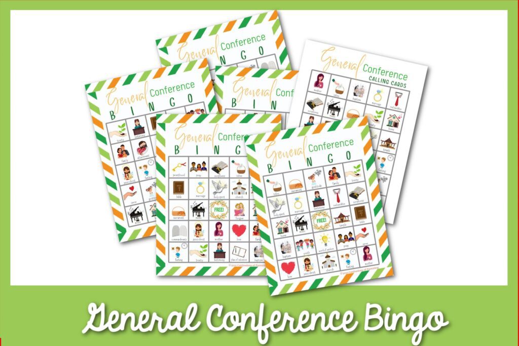 featured image: general conference bingo on a green border