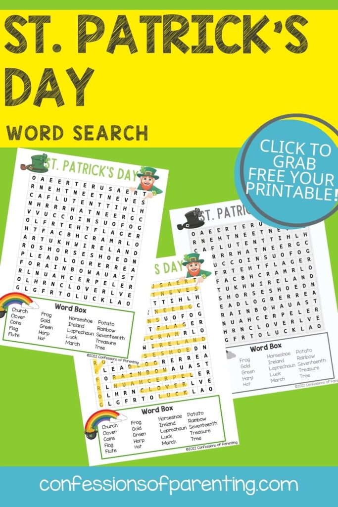 three st. patrick's day word search printables on a green background