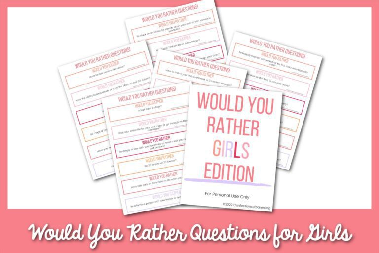 featured image: would you rather for girls in a pink border
