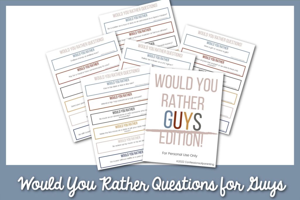 featured image: would you rather quesions for guys on a blue background