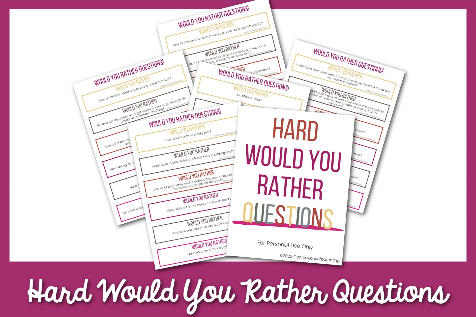 featured image: hard would you rather questions on a pink border