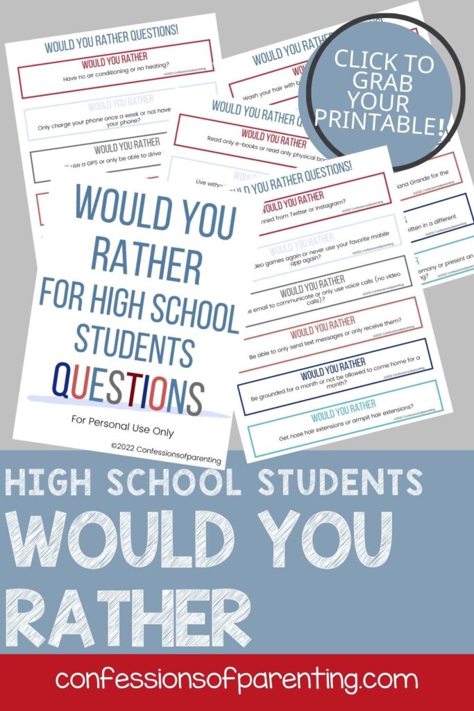 pin image: would you rather for high school students questions 