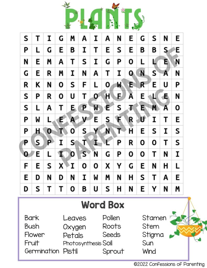 sample of plants word search with a watermark