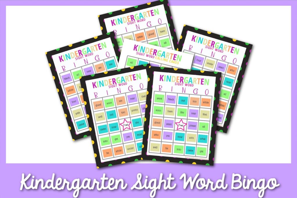 Kindergartern sight words bingo in violet border