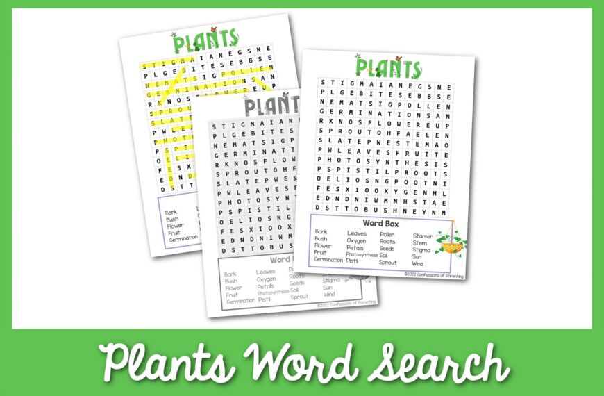 featured image: plants word search on a green border