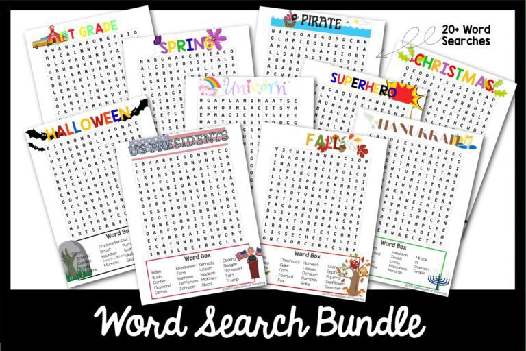 Feature: Word search bundle with images of word search printables