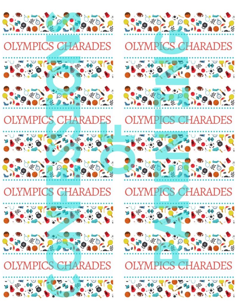 front of Olympics charades printable cards