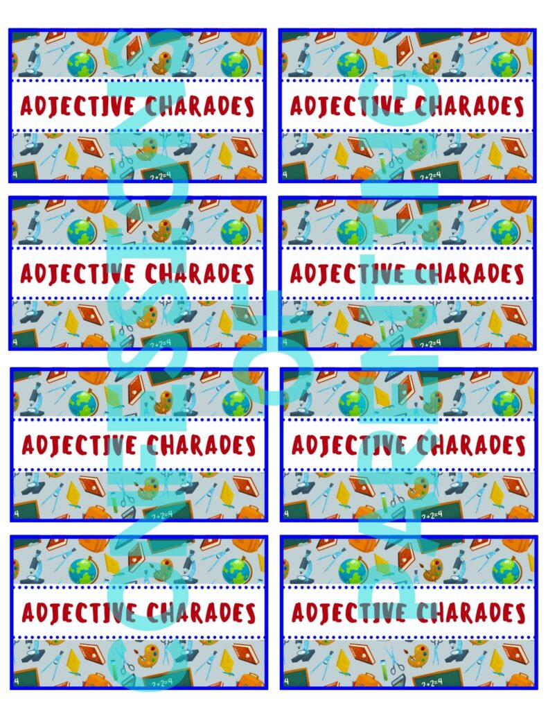 back of sample adjective charades printable 