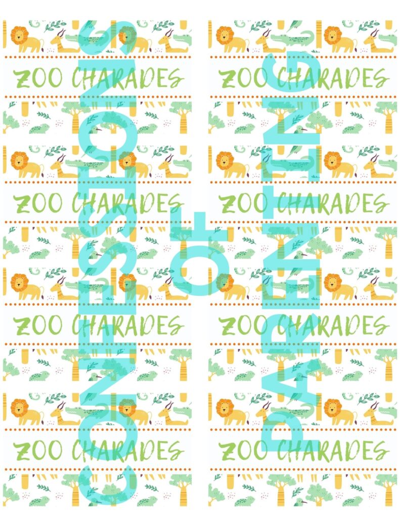 Front of zoo charades printable cards