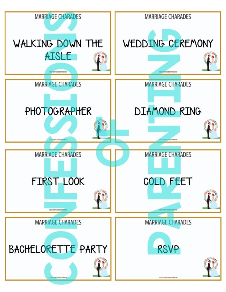 example of marriage charades printable 