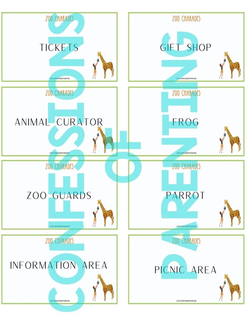 zoo charades printable example 