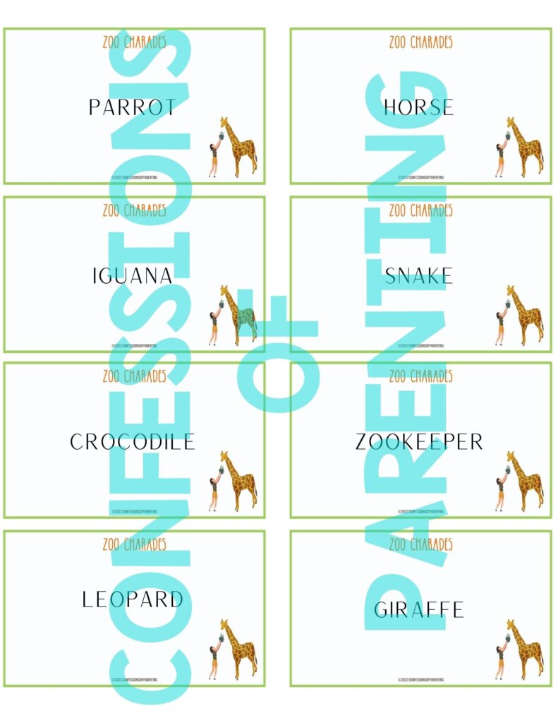 zoo charades printable example 