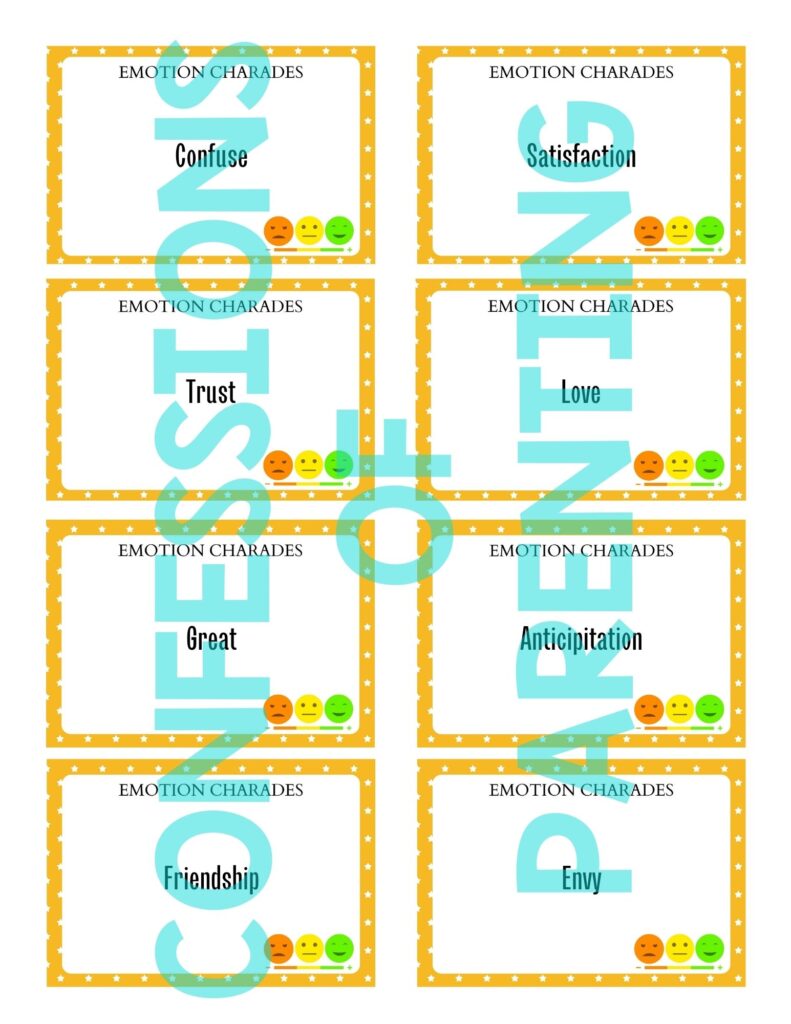 sample printable of emotion charades