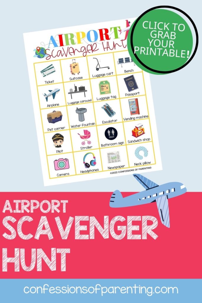 pin image: airport scavenger hunt card printable