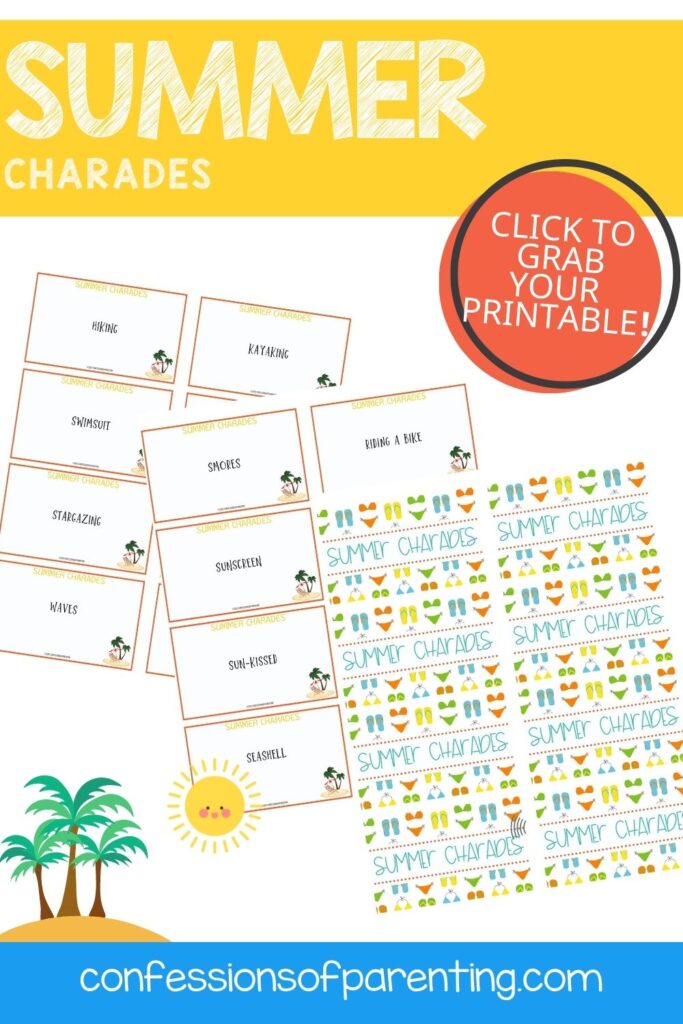 pin image: summer charades cards printable