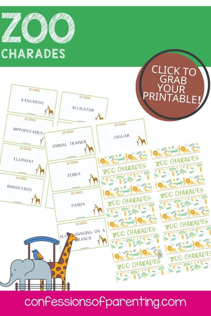 pin image: zoo charades cards printable