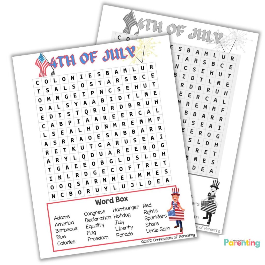 instagram square image of 4th of July Word Search game
