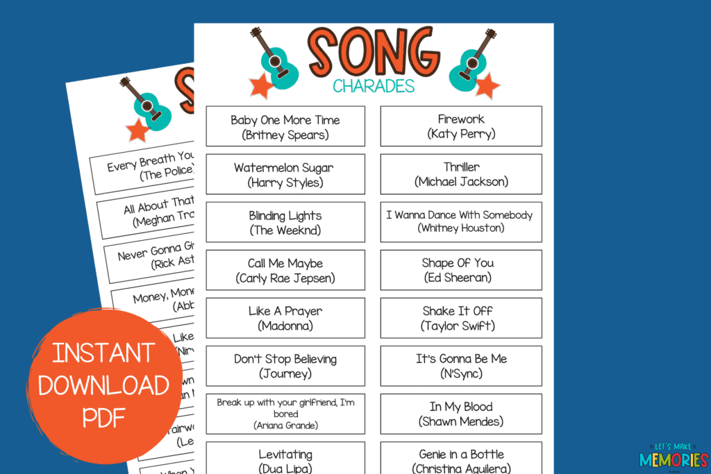 song charades printable example 