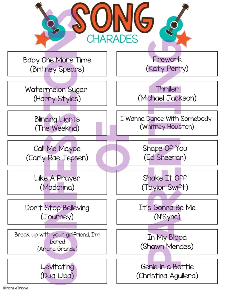 3 Song Charades Ideas You Will Love Printable Cards