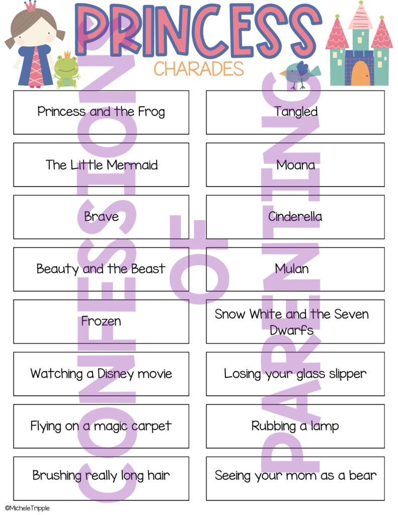 Princess charades printables example