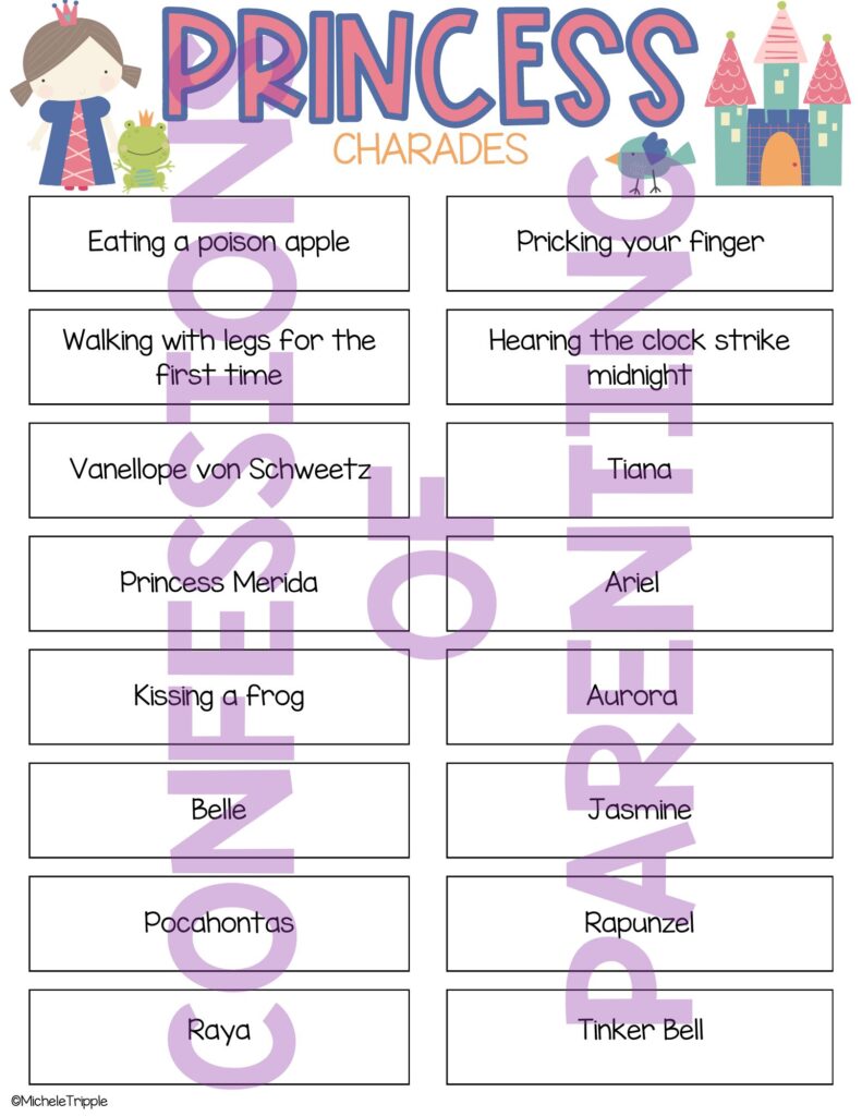 Princess charades printables example