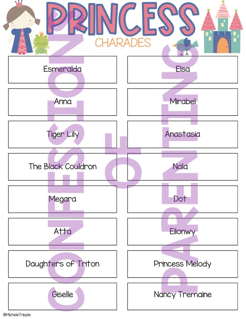 Princess charades printables example