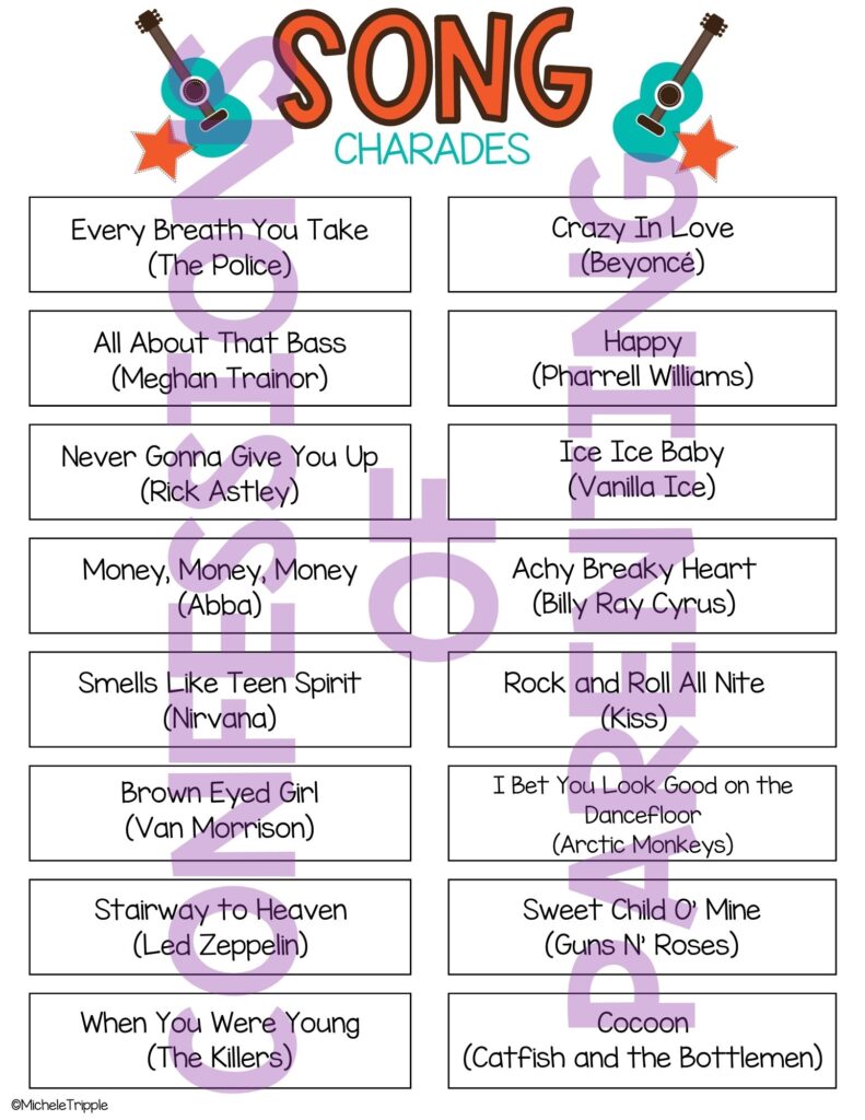 320 Song Charades Ideas You Will Love Printable Cards   3 791x1024 