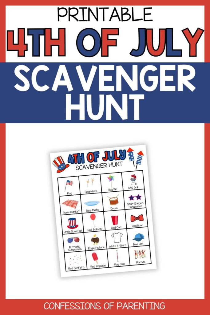 Pinterest Pin: red border with 4th of july game PDF mockup with th of july game printable
