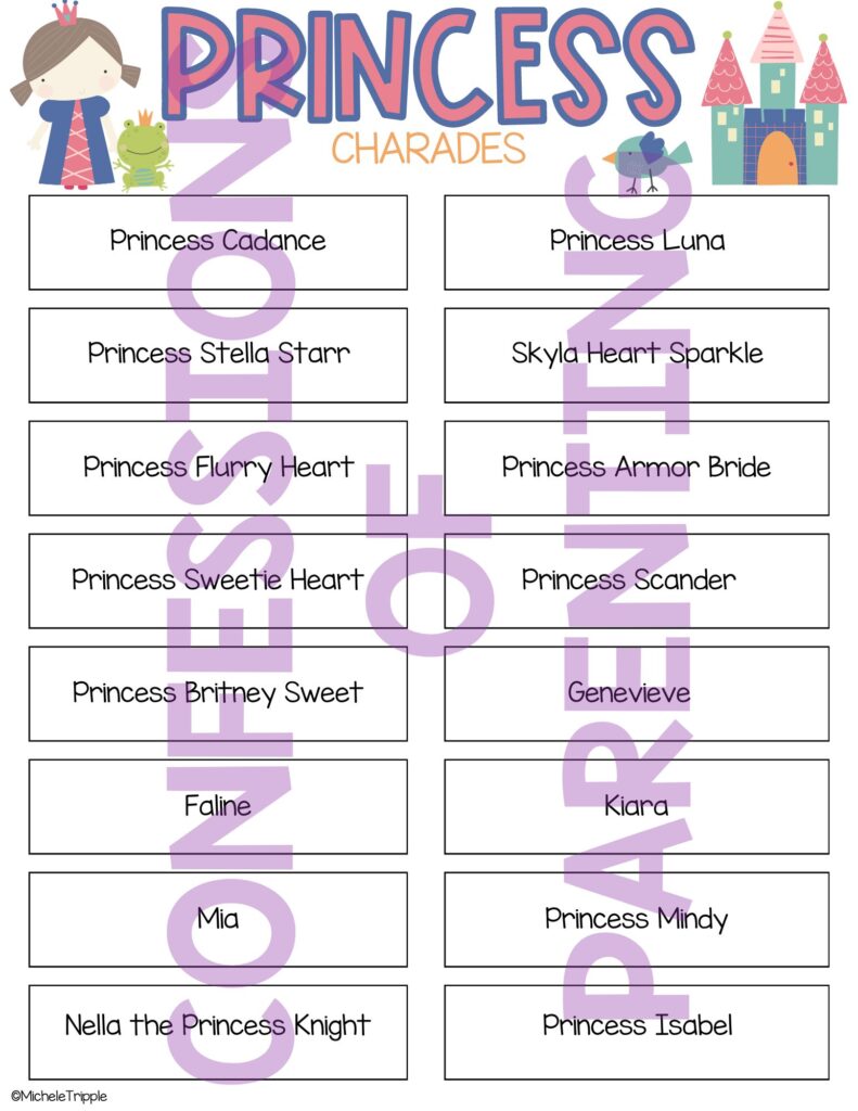 Princess charades printables example