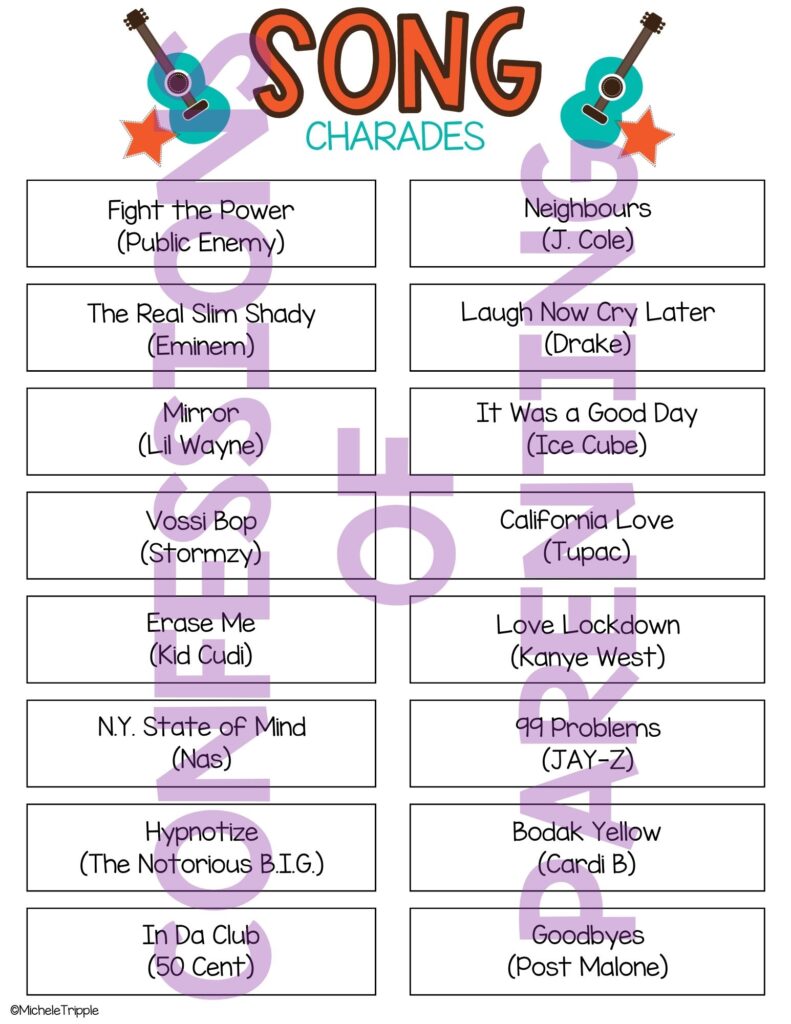 song charades printable example 