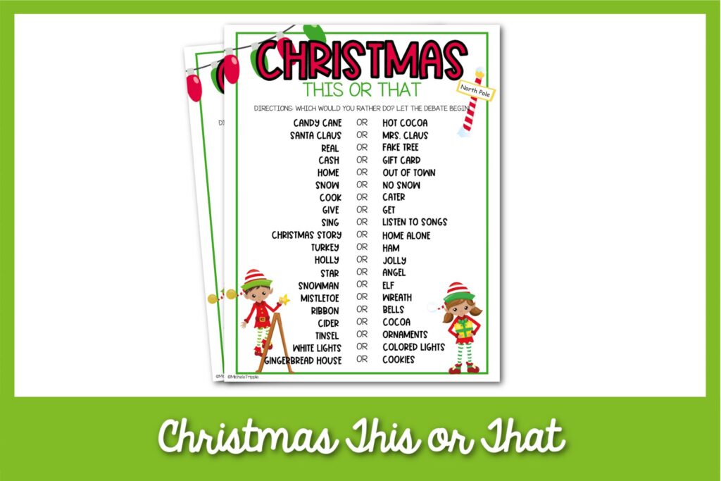 60 Jolly Christmas This or That Questions - Confessions of Parenting- Fun Games, Jokes, and More