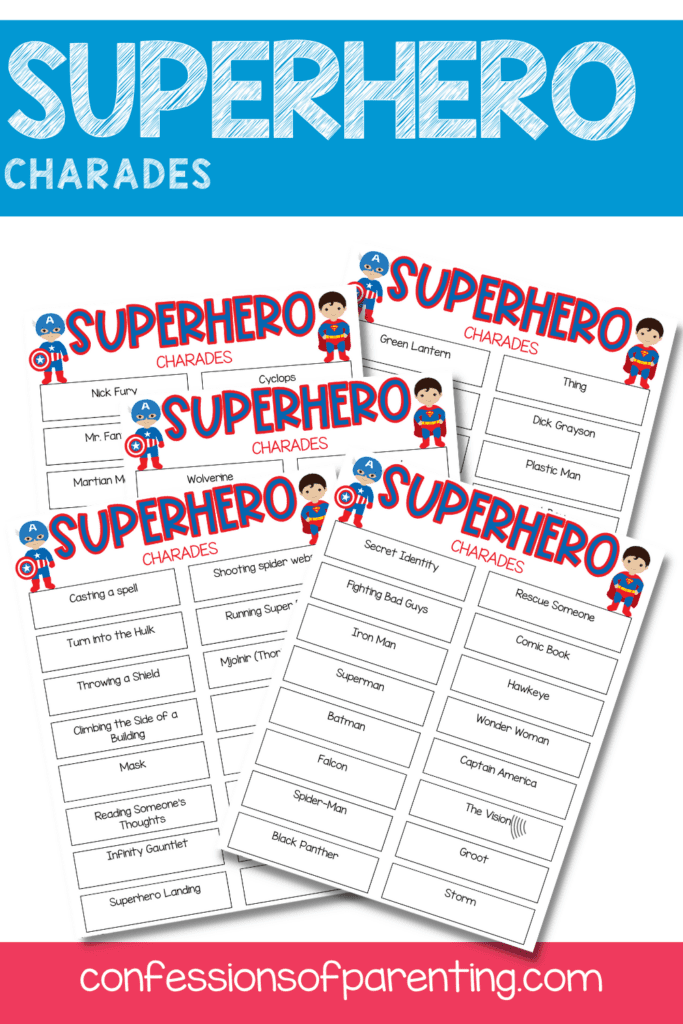 Sample superhero charades printable